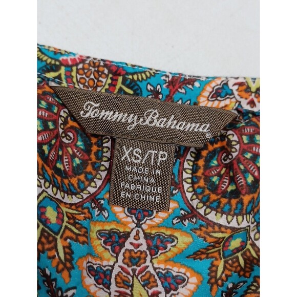 Women's Tommy Bahama XS Red White Paisley print top Cotton Silk - Picture 9 of 10